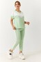 Green Garnished Comfortable Fit Knitted Trousers with Flexible Textured Side Stripe Detail and Elastic Waist - 2