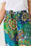 Green Viscose Fabric Elastic Waist Adjustable Loose Mixed Patterned Self-Belted Trousers - 3