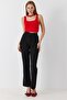 Black High-Waisted Wide-Leg Pants with Elastic Waist and Adjustable Detailing, Comfortable Cut