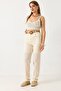 Beige Linen Fabric High Waist Comfortable Cut Casual Trousers with Belt and Half Lining - 2
