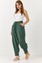 Green Viscose Textured Elastic High Waist Loose Cut Lace-Up Shalwar Type Trousers - 2