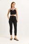 Black Wrinkled Knitted Fabric Elastic High Waist Comfortable Cut Pants with Tie Detail - 4