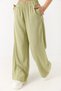 Green Linen Look Loose Cut Stone Embroidered Trousers with Elastic Waist and Adjustable Detailing - 3