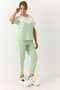 Green Garnished Comfortable Fit Knitted Trousers with Flexible Textured Side Stripe Detail and Elastic Waist - 3