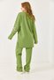 Green Knitted Fabric, Flexible Waist, Embroidery Detail, Oversized Wide Leg, Comfortable Fit Pants - 5
