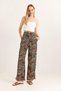 Multi-Colored Viscose Fabric High Waist Wide Leg Thick Belted Patterned Comfortable Fit Pants
