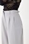 Gray Elastic Waist Detailed Loose-Fit Wide-Leg Pants with Side Belts - 4