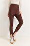 Brown Flexible Textured High Waist Foot-Friendly Practical Cut Yoga Leggings