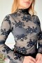 Black Transparent Mesh Fabric Half Turtleneck Long Sleeve Blouse with Floral Embroidery Detail - 3