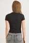 Black Camisole Crew Neck Short Sleeve Slim Fit Knitted Blouse with Teddy Bear Embroidery Detail - 4