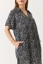Black Patterned Woven Fabric Polo Collar Short Sleeve Dress with Pockets Relaxed Fit Midi Length Dress - 3