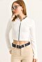 White Stretchy Textured High Neck Long Sleeve Crop Form Full Length Zipper Detailed Knitted Blouse - 4