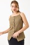 Khaki Lined Thin Strap Square Collar Regular Fit Woven Vest with Button and Stitching Detail - 2