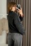 Anthracite Soft Textured Turtleneck Comfortable Fit Stone and Pearl Embellished Knitwear Sweater - 4
