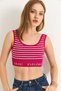 Vişne Knitwear Fabric Wide Collar Cropped Cut Line Patterned Sleeveless Knitted Blouse - 5