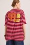 Red Cotton Crew Neck Loose Fit Cartoon up Printed Striped Short Sleeve T-Shirt - 2