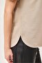 Beige Cotton Modal Soft Textured Crew Neck Short Sleeve Skirted Oval Cut T-Shirt - 3