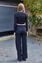 Black Cozy Knitwear Long Sleeve Cropped Crew Neck Fringed Blouse with Gathered Side Detail - 5