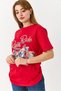 Red Stretchy Textured Crew Neck Short Sleeve Standard Cut Motor Printed Knitted T-Shirt