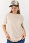 Cream Flexible Textured Crew Neck Plain Cut Unprinted Short Sleeve Comfortable Fit T-Shirt - 2