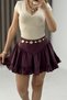 Burgundy Linen Textured Lined Comfortable Cut Skirt with Ruffle Detail and Side Zipper - 4