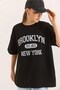 Black Two Thread Crew Neck Drop Shoulder Oversize Brooklyn Printed Short Sleeve T-Shirt - 4