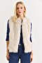 Beige Faux Fur Textured Sleeveless Shiny Polyester Fabric Soft Formed Comfortable Cut Vest - 3