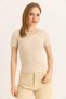 Mink Camisole Fabric Crew Neck Short Sleeve Slim Fit Blouse with Chain Accessory Detail - 2