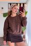 Brown Cotton Blend Crew Neck Long Sleeve Stone Detailed Comfortable Fit Sweatshirt