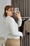 Gray Soft Textured Half Turtleneck Long Sleeve Comfortable Fit Stone Detailed Knitwear Sweater - 4