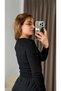 Black Camisole Textured Long Sleeve Crew Neck Bodycon Blouse with Stone Embroidery Detail - 4