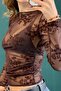 Brown Tulle Fabric Boat Neck Long Sleeve Floral Embroidered Transparent Blouse - 2