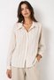Ecru Woven Fabric Shirt Collar Long Sleeve Oversize Striped Cuffed Buttoned Shirt - 4