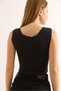 Black Cotton Stretch Fabric V-Neck Sleeveless Crop Form Blouse with Laced Gathered Detail - 4