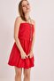 Red Cotton Woven Fabric Strapless Neckline Mini Length Dress with Low Back Detail - 3