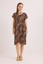 Leopard Patterned Woven Viscose Cotton Lycra Blend V-Neck Comfortable Fit Short Sleeve Dress - 2
