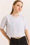 Gray Two-Strand Fabric Crew Neck Short Sleeve Relaxed Fit Cool Crop T-Shirt - 2
