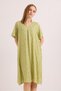 Green Cotton Viscose Woven V-Neck Comfortable Fit Flexible Textured Short Sleeve Dress