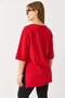 Red Stretchy Textured Crew Neck Oversize Basic Knitted T-Shirt with Low Shoulder Side Slits - 4