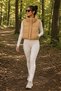 Beige Polyester Fabric Stand Collar Inner Lining Stone Printed Elastic Waist Zippered Inflatable Vest