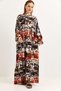 Orange Viscose Fabric Collar Buttoned Mixed Pattern Relaxed Cut Dress - 4