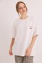 White Cotton Crew Neck Drop Shoulder Oversize Two Thread Mom Embroidery Detailed T-Shirt - 3