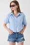 Blue Cotton Fabric Short Sleeve Shirt with Collar, Cropped Fit, Front Buttoned Woven Shirt - 2
