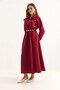 Burgundy Scuba Fabric Semi-Zipper Wide Collar Chain Belt Detailed Long Sleeve Dress - 2