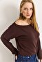 Brown Soft Textured Waist-Banded Bat Sleeve Boat Neck Comfortable Fit Casual Knitted Blouse - 3