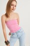 Pink Cotton Stretchy Textured Strapless Neckline Slim Fit Basic Piece Knitted Blouse