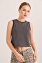 Smoked Cotton Round Neck Zero Sleeve Cool Comfortable Cut Modern Crop T-Shirt - 3