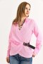 Pink Woven Fabric Shirt with Collar, Long Sleeves, Cuff Detail, Belt Detail, Double-Breasted Look, Form-Fitting Shirt - 5