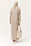 Gray Cotton Half Zipper High Neck Long Sleeve Horizontal Striped Relaxed Fit Knitted Dress - 5