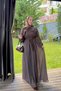Bitter Brown Tulle Fabric Belted Modal Lined Long Cut Dress with Ruffle Detail - 2